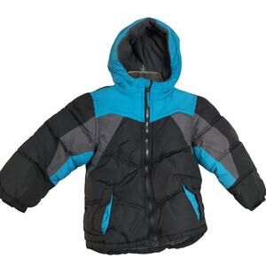 4585)Arctic Quest Boy Gray Blue Puffed Hooded Zip Up Winter Jacket Size 5T